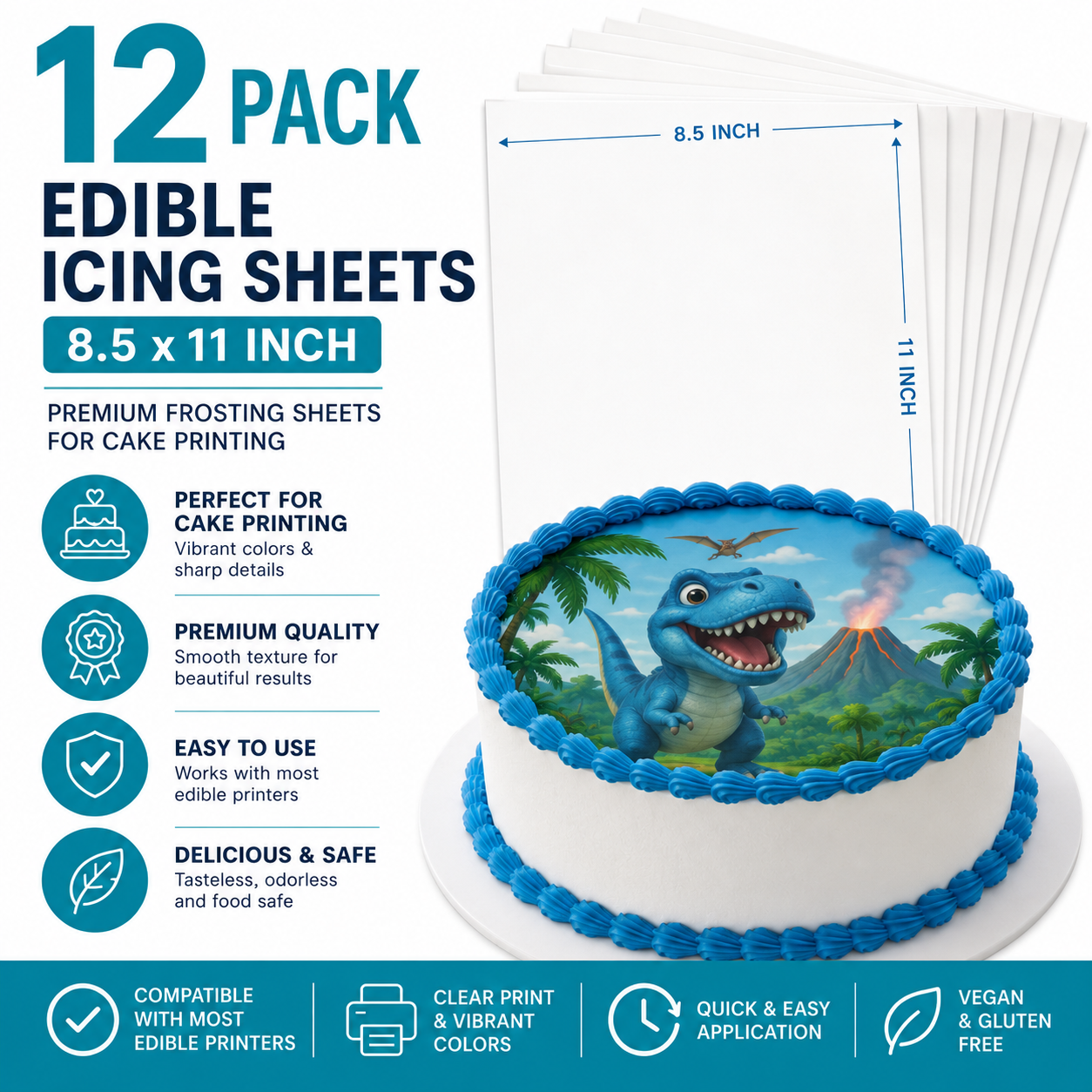 Edible Icing Sheets for Cake Printing – Premium Frosting Sheets, Food Safe, Vibrant Colors | Edible Cake Topper Paper