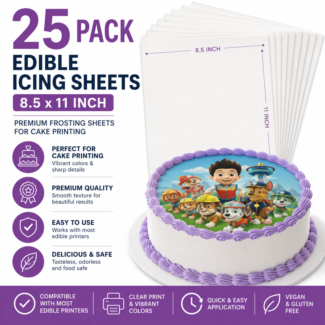 Edible Icing Sheets for Cake Printing – Premium Frosting Sheets, Food Safe, Vibrant Colors | Edible Cake Topper Paper
