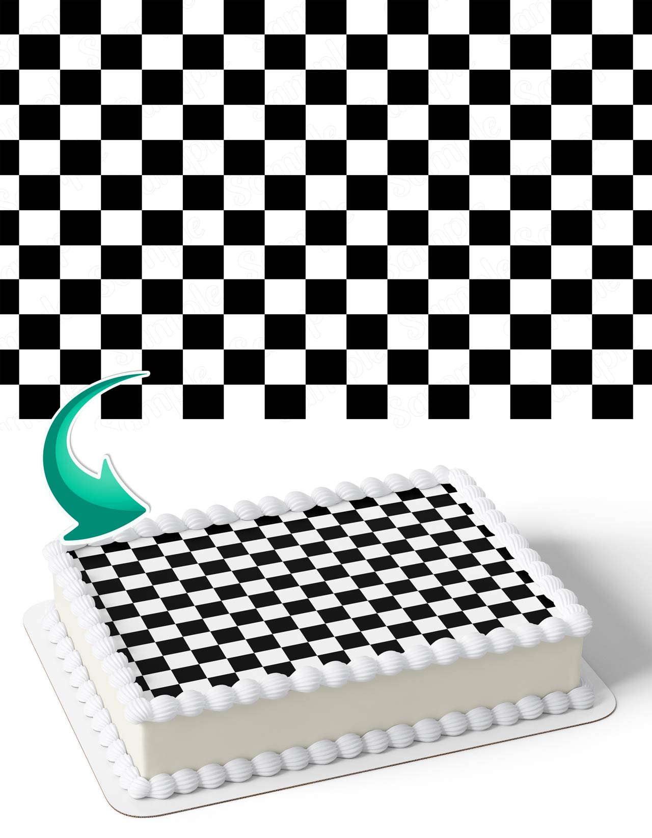 Checkerboard Racing Flag Checkered Edible Cake Topper