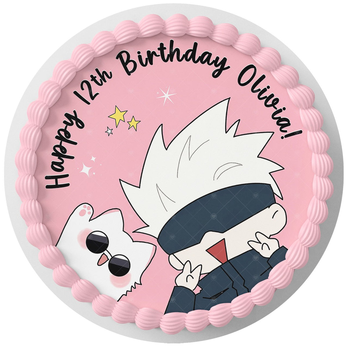 Chibi Satoru Gojo Kaisen Edible Cake Topper Round Personalized Edible Cake Topper | Custom Icing Sheet | Birthday Cake Decoration
