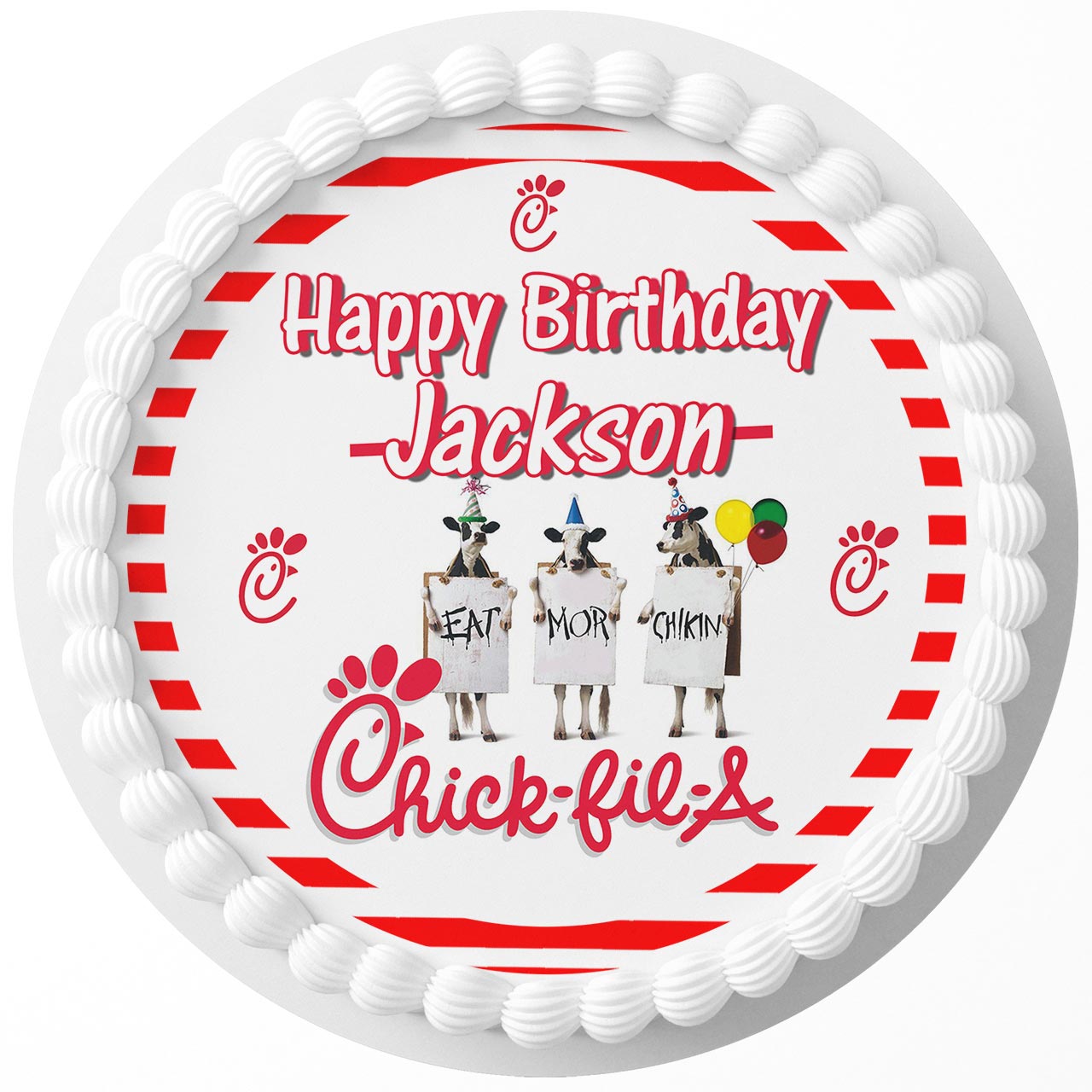 Chick fil a Kids Chicken Round – Icing Sheet Birthday - Personalized Edible Cake Topper | Custom Icing Sheet | Birthday Cake Decoration