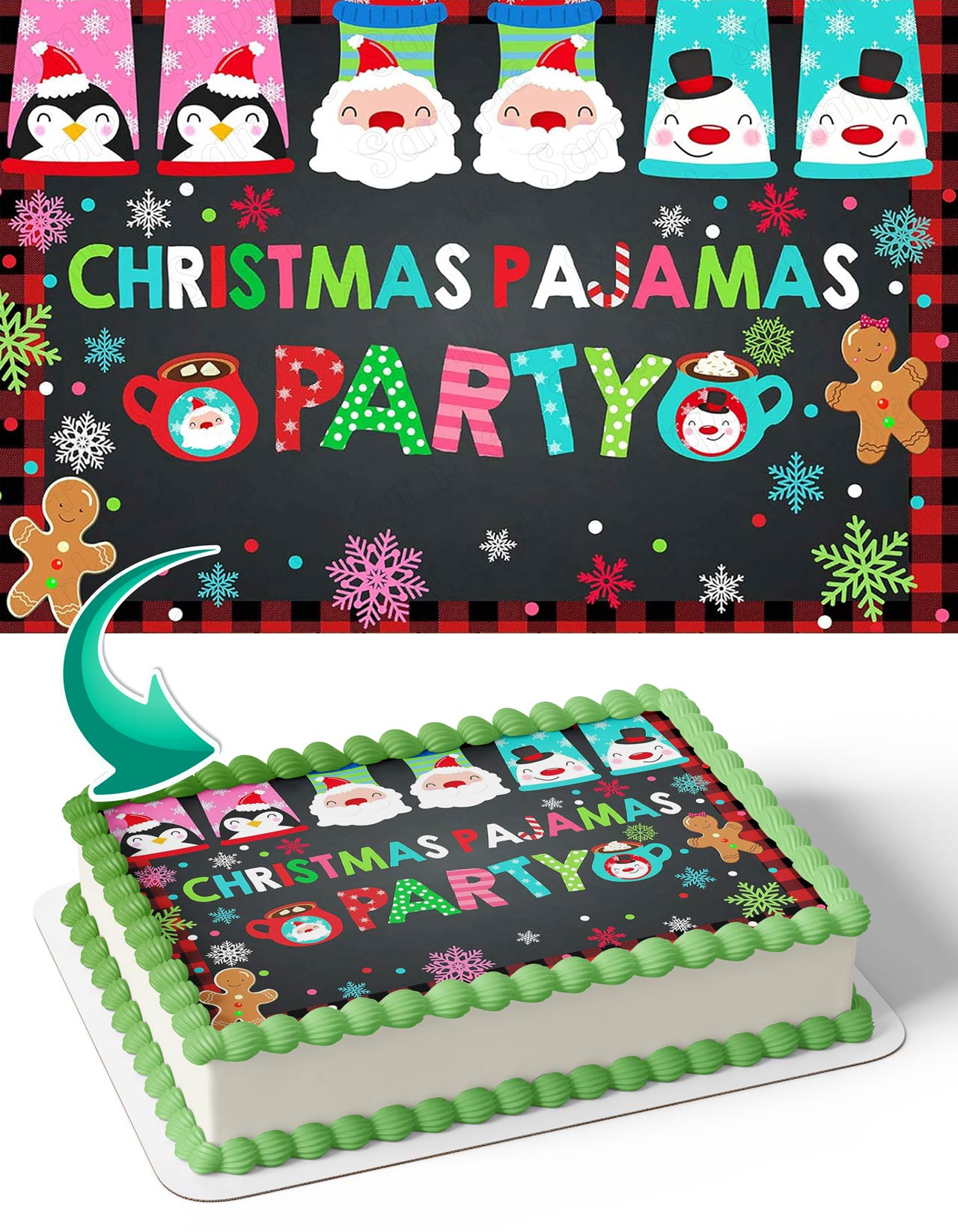 Christmas Pajama Party Snowflake Santa Winter Edible Cake Topper