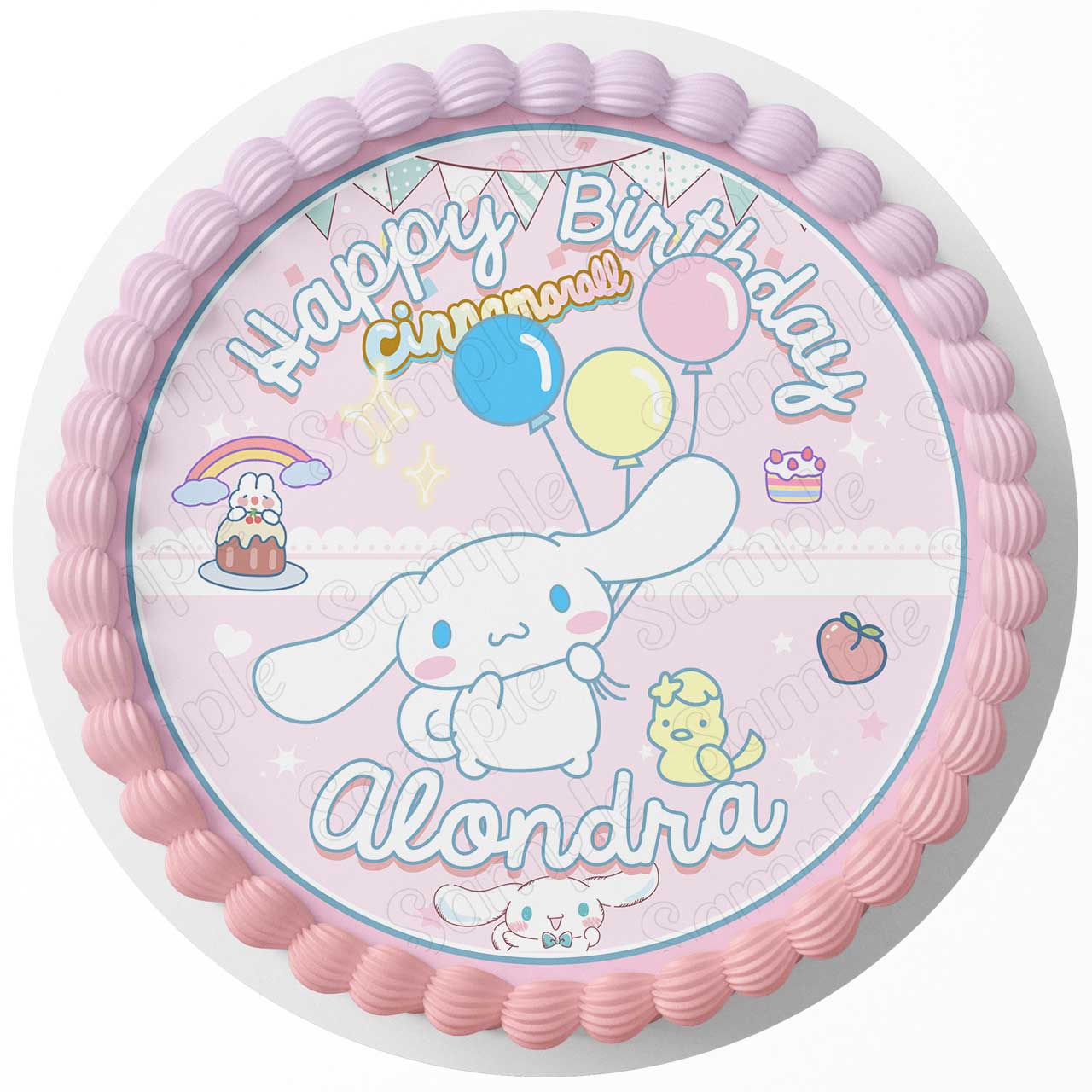 Cinnamoroll by Sanrio Hello Kitty QVN Round – Icing Sheet Birthd - Personalized Edible Cake Topper | Custom Icing Sheet | Birthday Cake Decoration