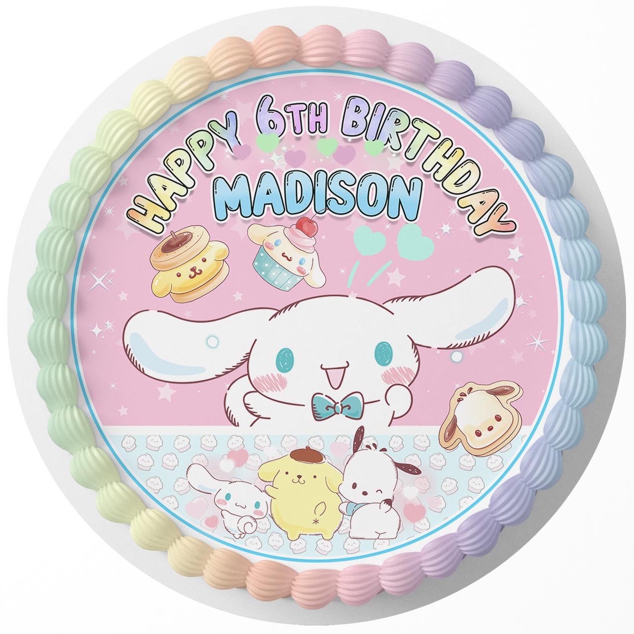 Cinnamoroll Sanrio Hello Kitty Round – Icing Sheet Birthday - Personalized Edible Cake Topper | Custom Icing Sheet | Birthday Cake Decoration