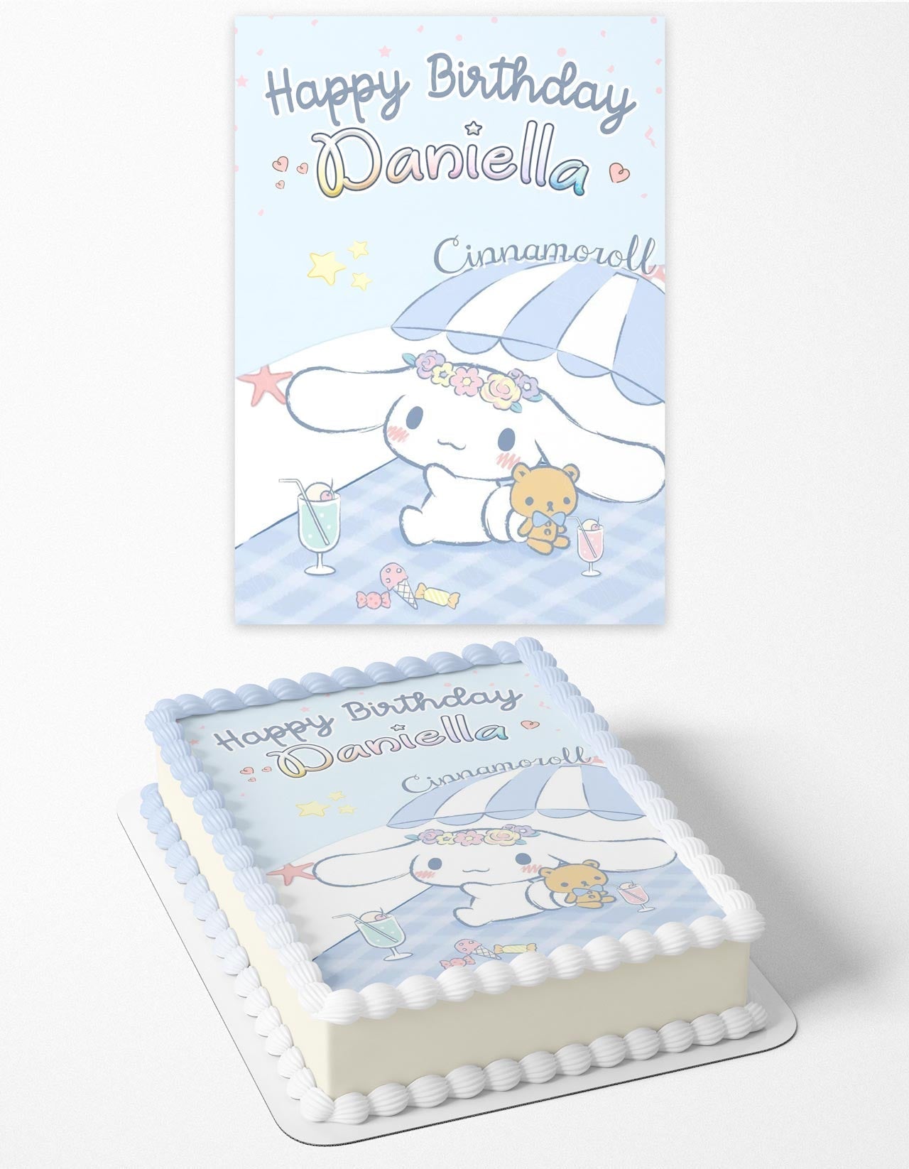 Cinnamoroll Umbrella Teddy Bear Blue Edible Cake Topper