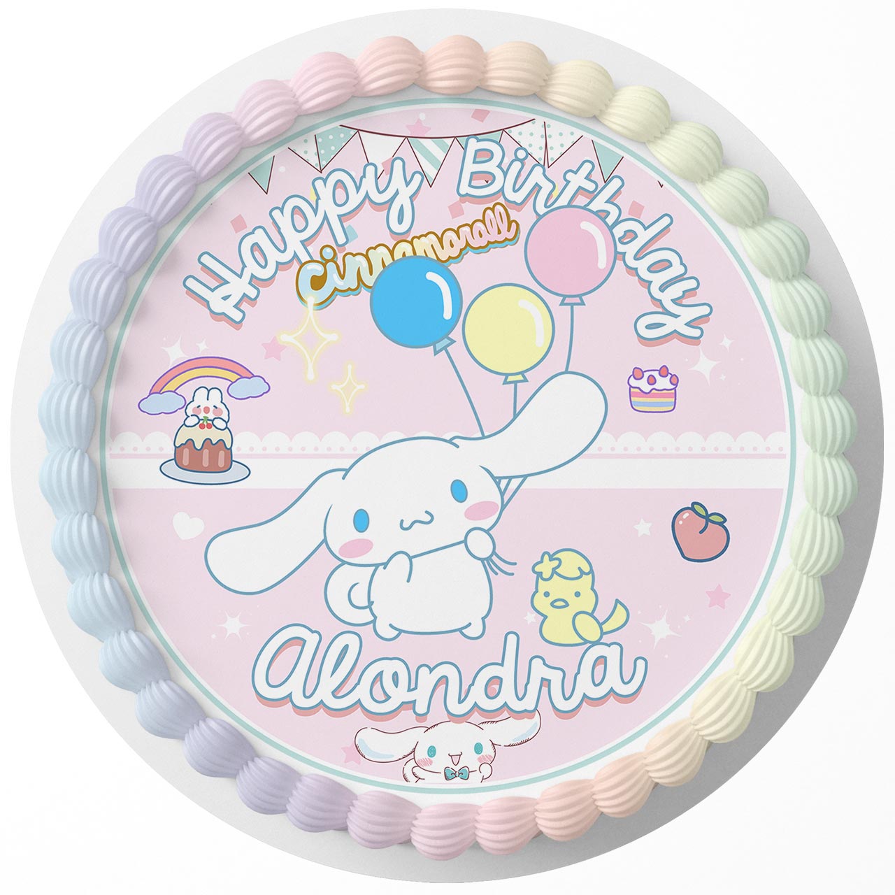 Cinnamoroll by Sanrio Hello Kitty Round – Icing Sheet Birthday - Personalized Edible Cake Topper | Custom Icing Sheet | Birthday Cake Decoration