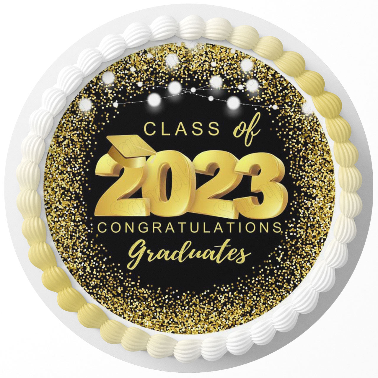 Class Of 2025-2026 Congratulations Graduates Gold Round – Icing S - Personalized Edible Cake Topper | Custom Icing Sheet | Birthday Cake Decoration