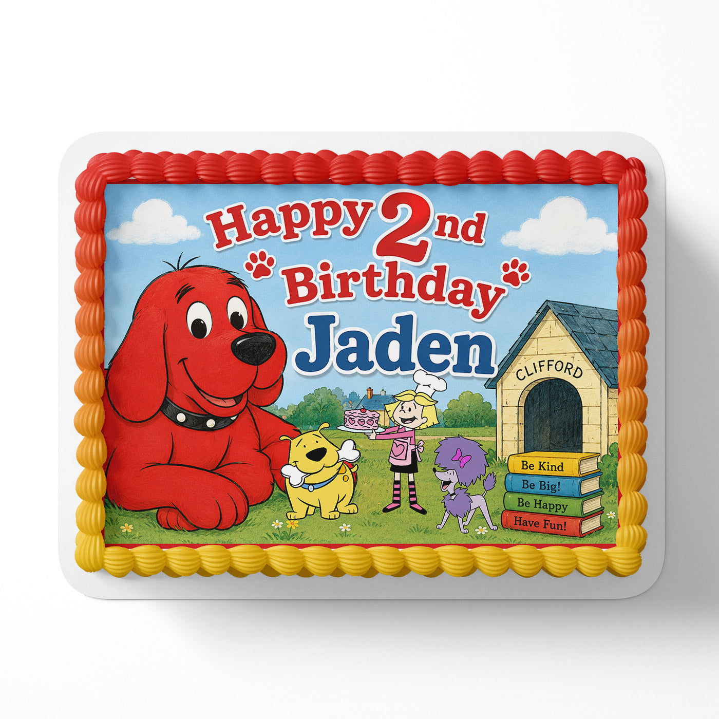 Clifford The Big Red T-Bone Cleo Emily Edible Cake Topper | Birthday Cake Decoration | Photo Cake Image