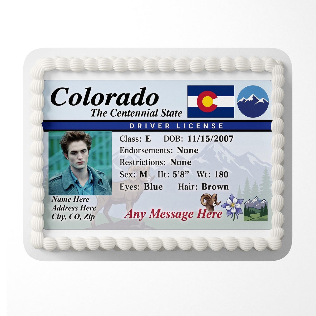 Colorado Driver License Edible Cake Topper – Custom Photo Birthday Icing Sheet