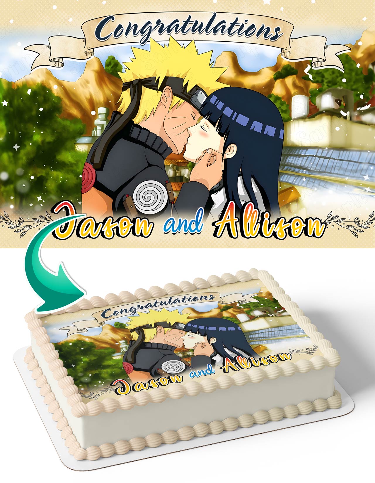Congratulations Naruto and Hinata Anime Edible Cake Topper