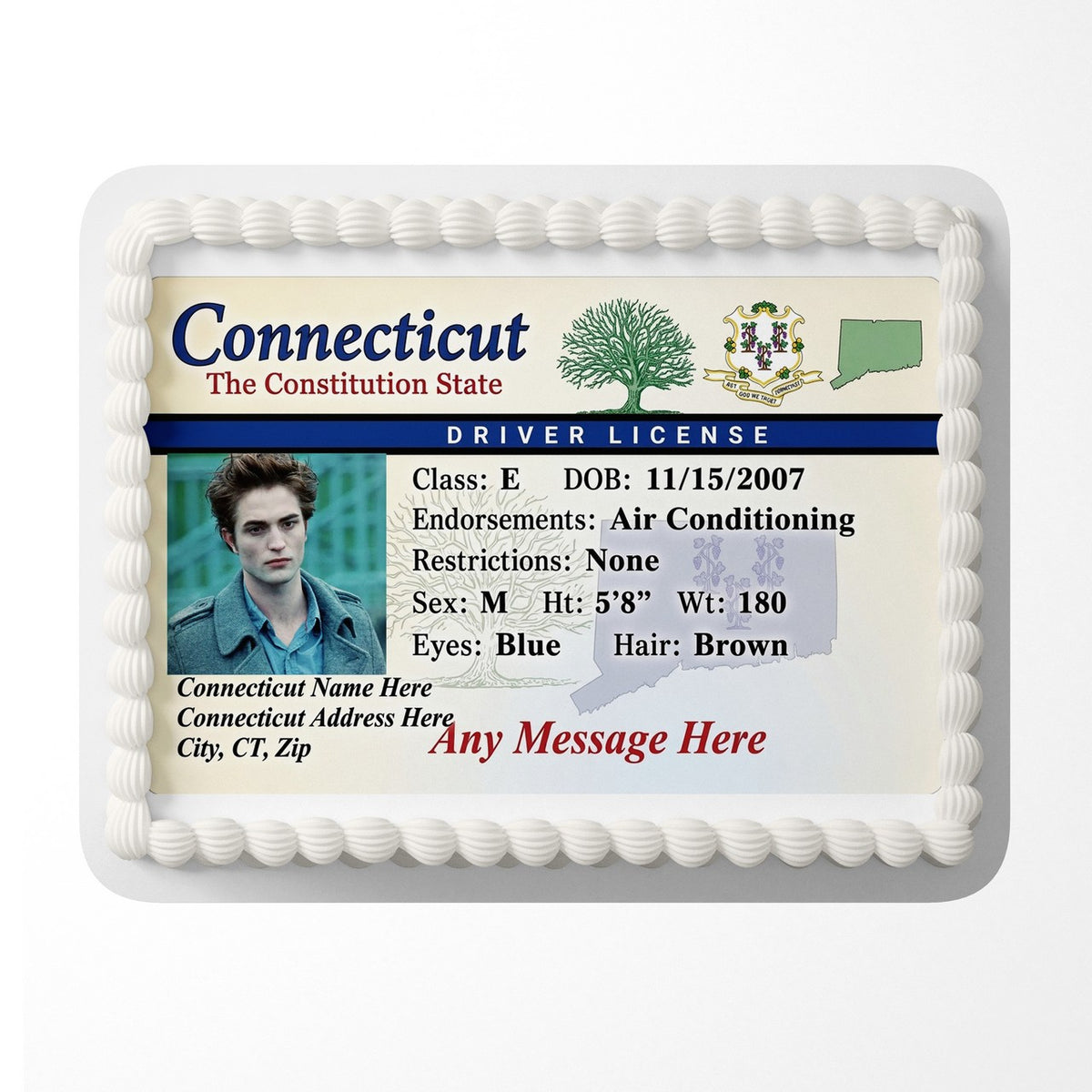 Connecticut Driver License Edible Cake Topper – Custom Photo Birthday Icing Sheet