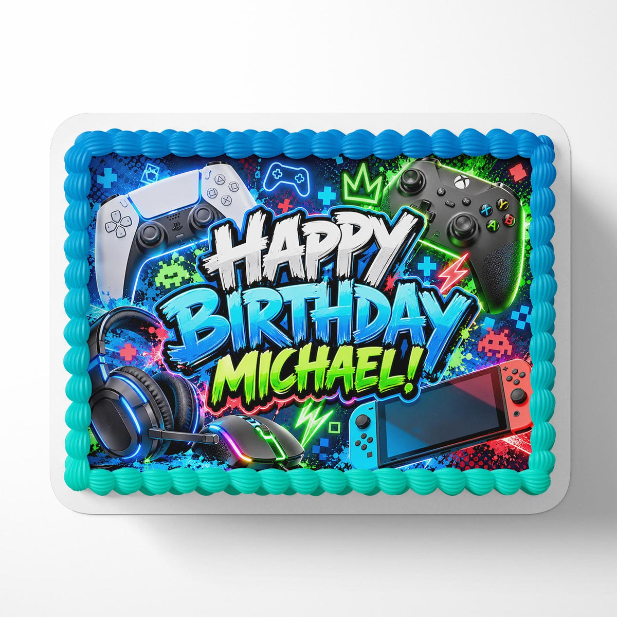 Console Gamers Fans Edible Cake Topper | Birthday Cake Decoration | Photo Cake Image | Custom Edible Cake Topper