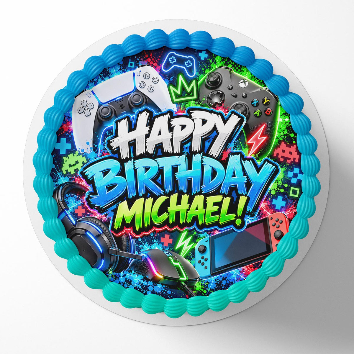 Console Gamers Fans Edible Cake Topper | Birthday Cake Decoration | Photo Cake Image | Custom Edible Cake Topper