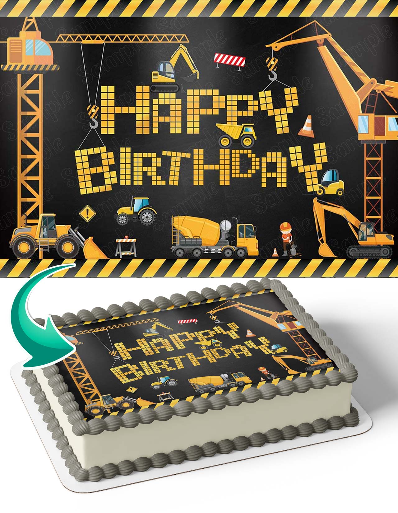 Construction Bulldozer Caterpillar Excavator Edible Cake Topper