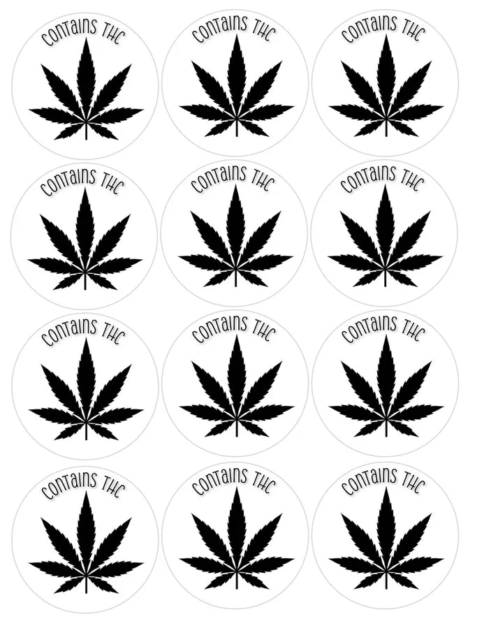 Contains THC Label BLK Edible Cupcake Toppers Icing Sheet or Wafer Paper