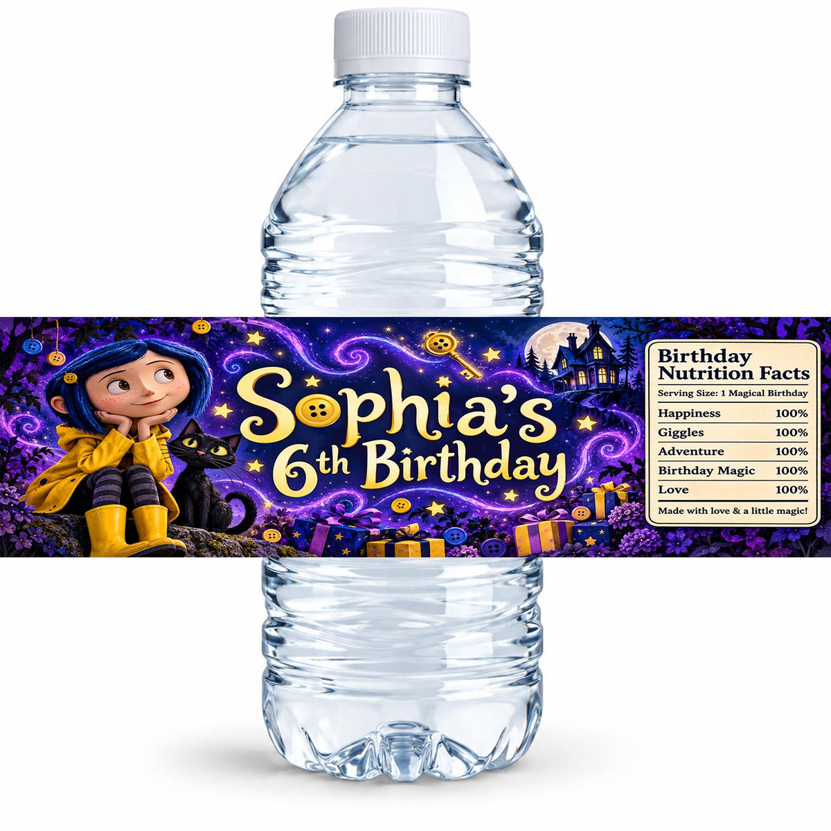 Custom Coraline Water Bottle Label Sticker Birthday Decor Self Stick Wrapper