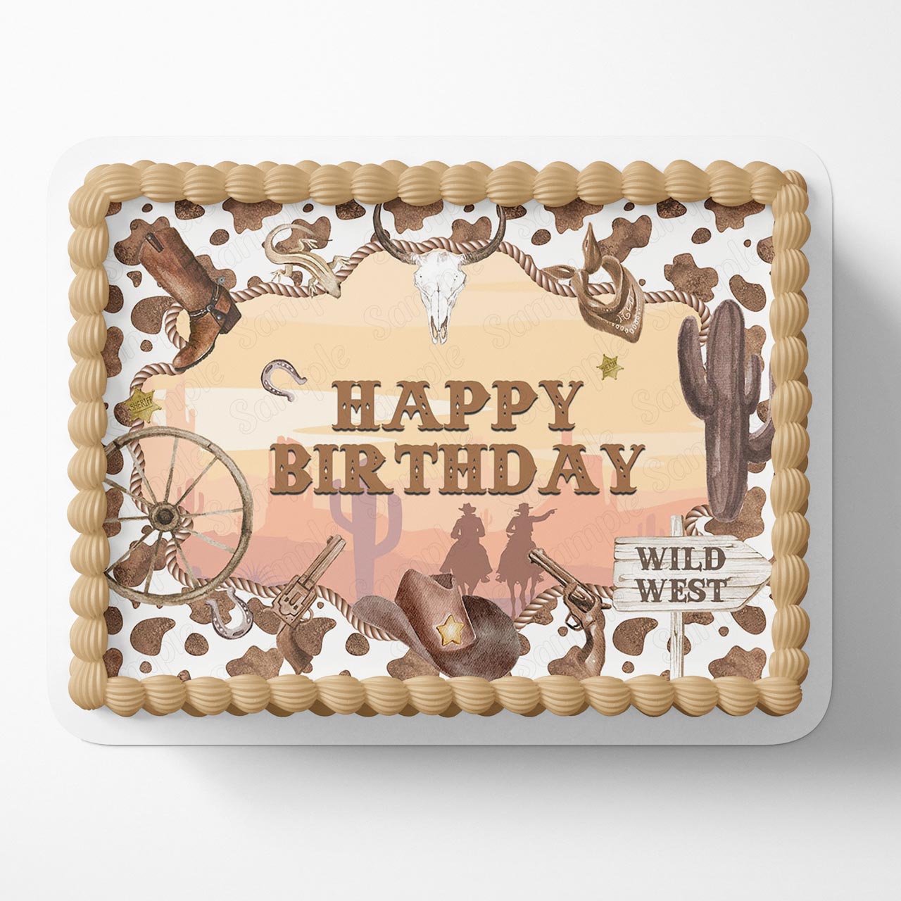 Country Wild West Kids Western Cowboy Cactus Boots Cattle Boys Edible Cake Topper