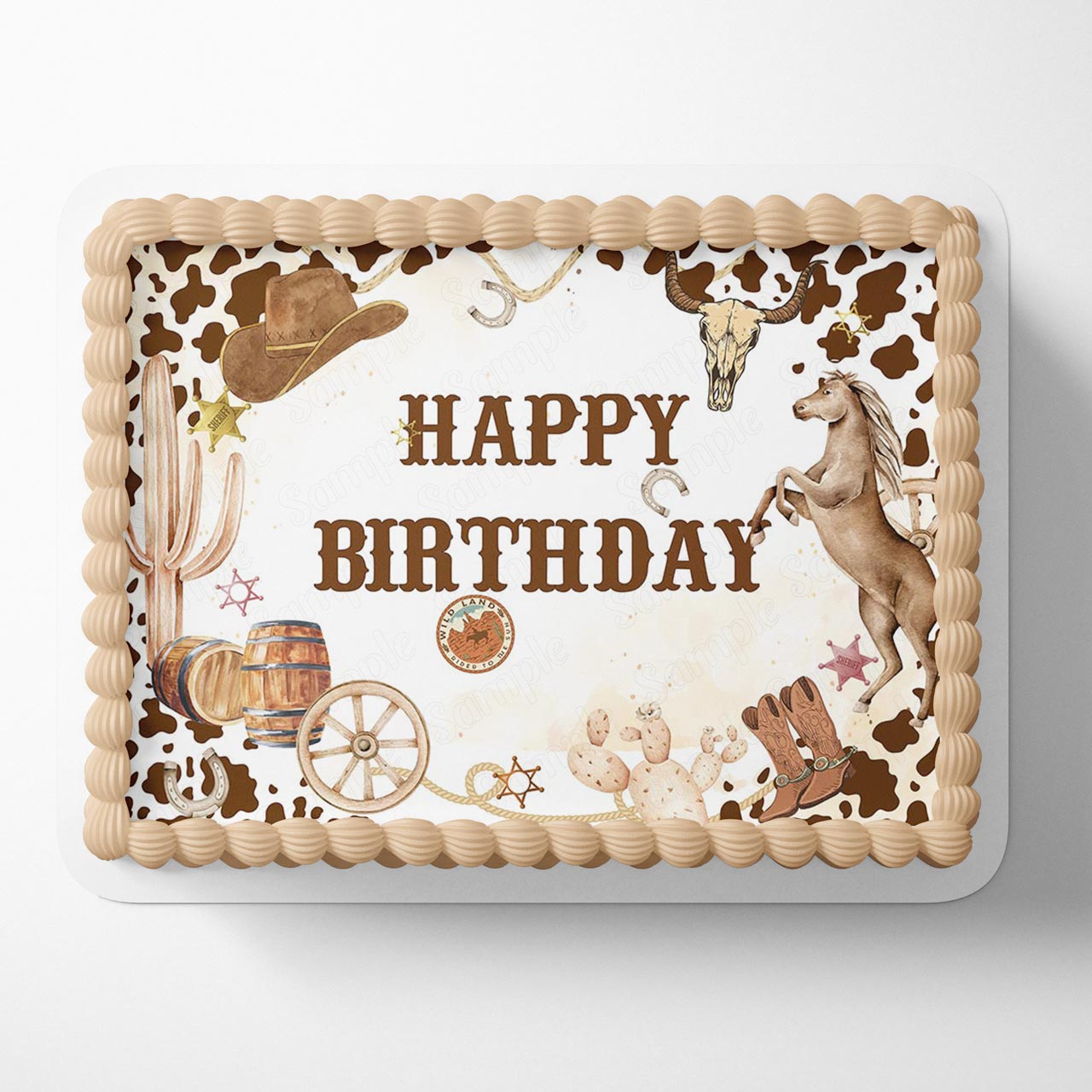 Country Wild West Kids Western Cowboy Rustic Wooden Board Wild Boys Edible Cake Topper