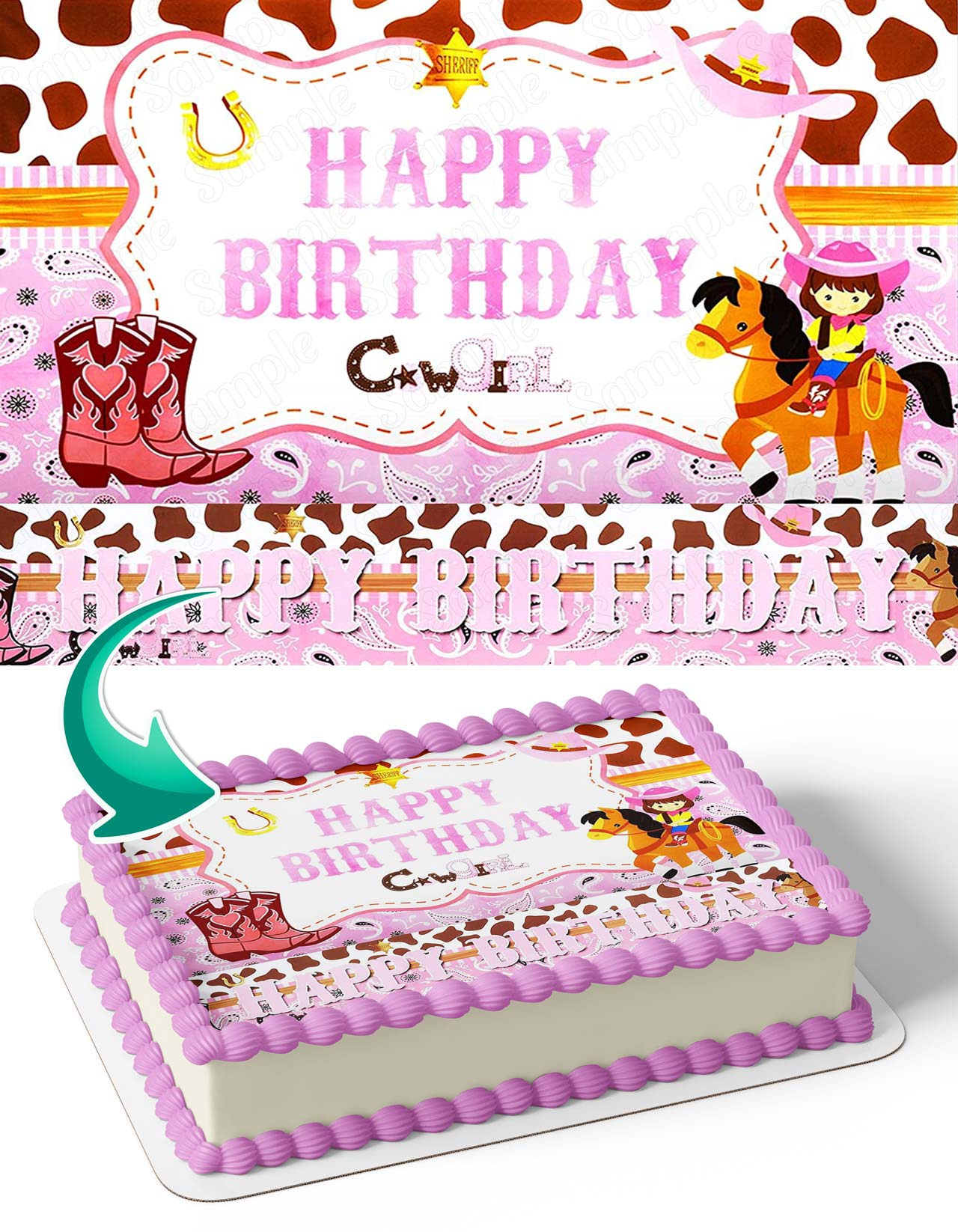 Cowboy Western Cowgirl Boots Gril Pink Edible Cake Topper