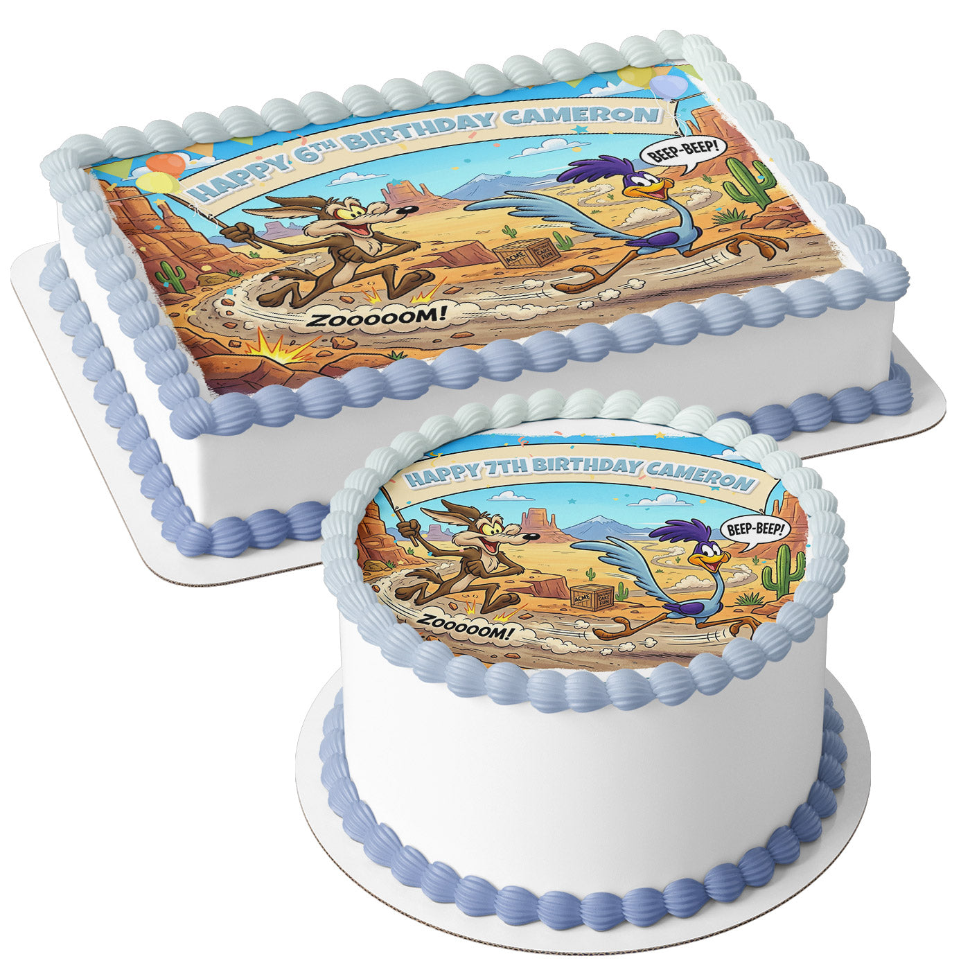 Coyote RoadRunner Edible Cake Topper | Birthday Cake Decoration | Photo Cake Image