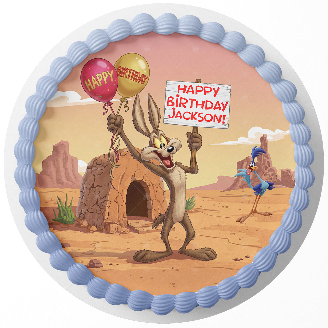 Coyote Vs Acme Roadrunner – Icing Sheet - Personalized Edible Cake Topper | Custom Icing Sheet | Birthday Cake Decoration | Photo Cake Image