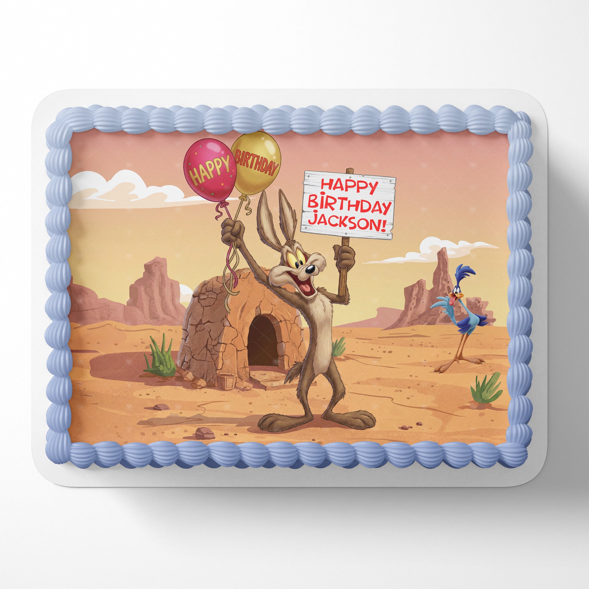 Coyote Vs Acme Roadrunner – Icing Sheet - Personalized Edible Cake Topper | Custom Icing Sheet | Birthday Cake Decoration | Photo Cake Image