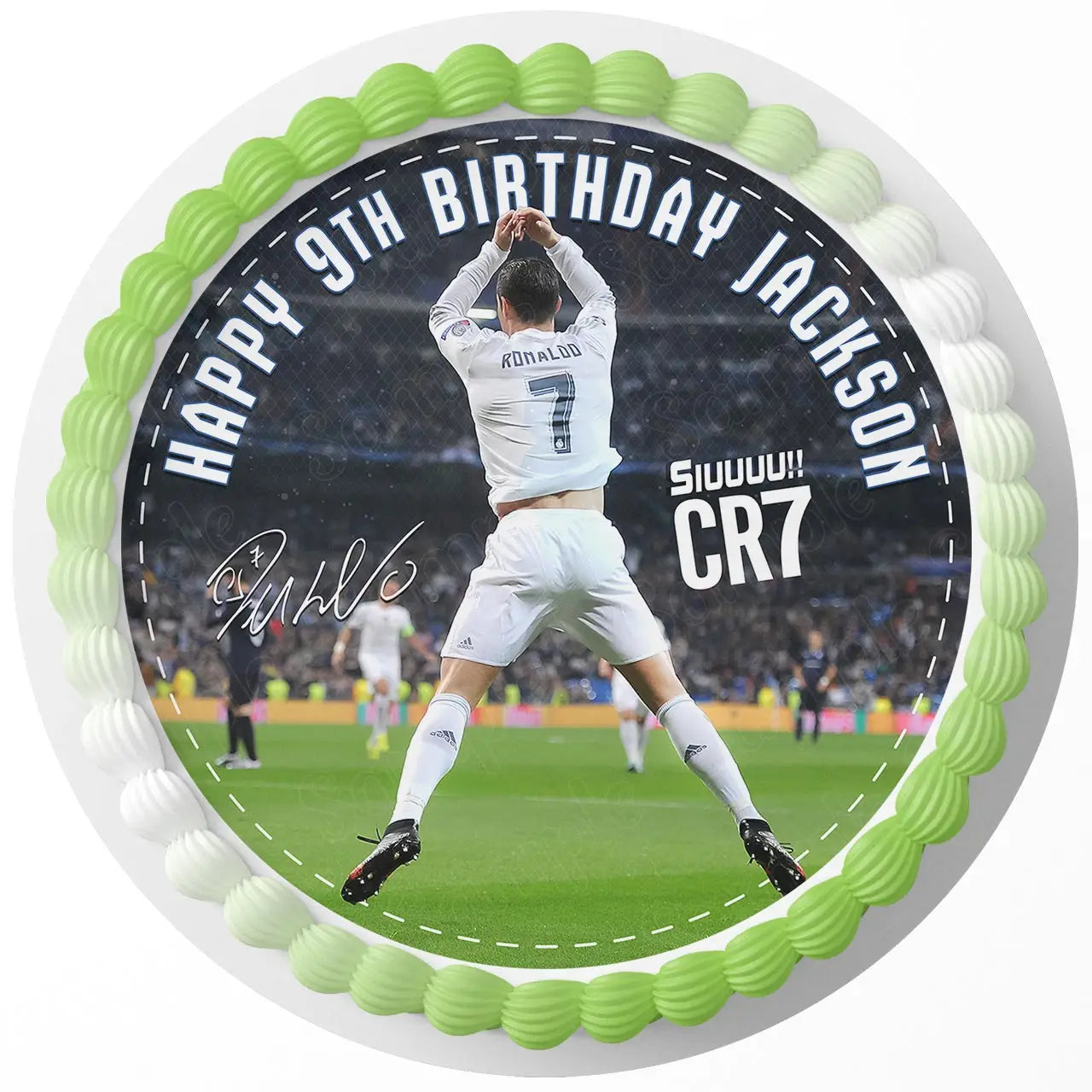 Cristiano Ronaldo Real Madrid CR7 Star Soccer Siuuuu Round – Icin - Personalized Edible Cake Topper | Custom Icing Sheet | Birthday Cake Decoration