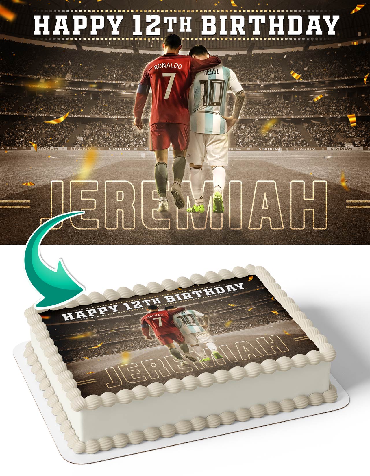 Cristiano Ronaldo lionel Messi Portugal Argentina Real Madrid FC Barcelona Edible Cake Topper