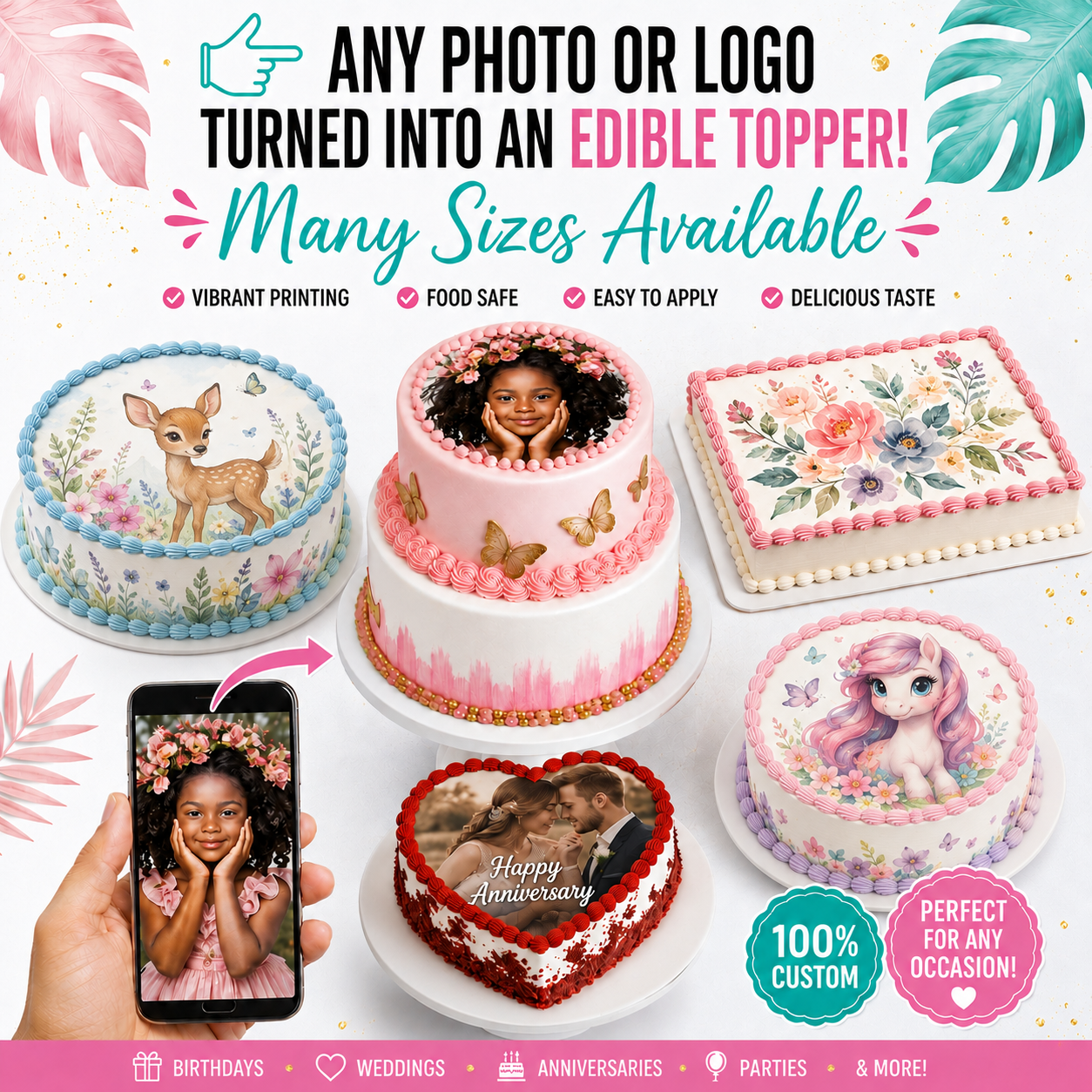 Custom Edible Image Cake Topper, Personalized Photo or Logo Frosting Sheet, Custom Edible Cake Picture
