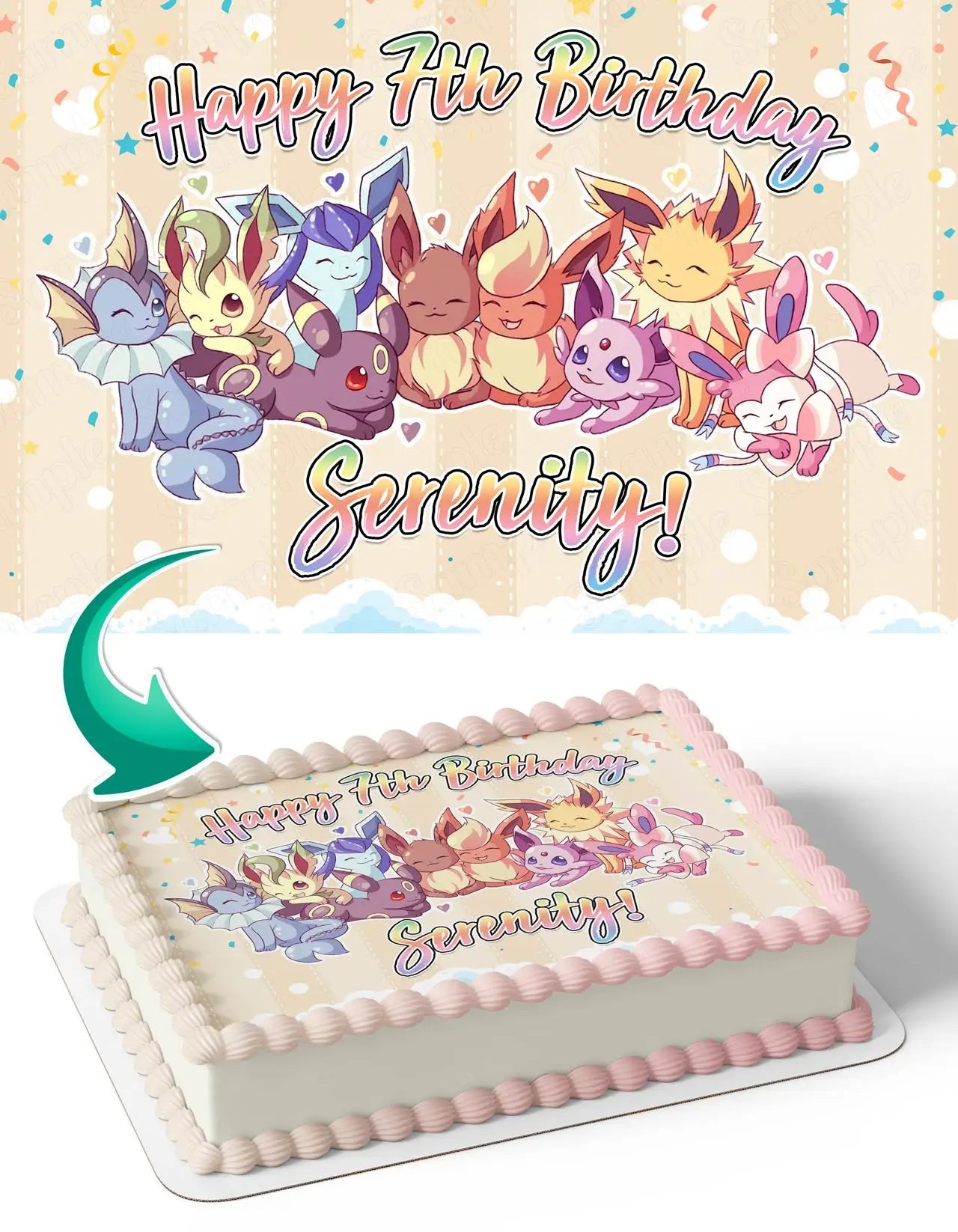 Cute Pokekids Girls Pink Edible Cake Topper