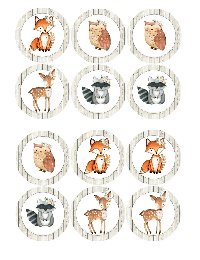 Cute Woodland Animals Edible Cupcake Toppers Icing Sheet or Wafer Paper
