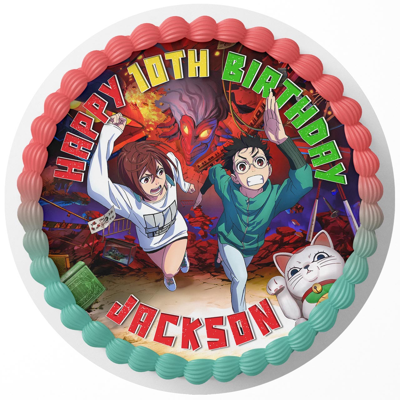 Dandadan Anime Ken Momo Round – Icing Sheet Birthday - Personalized Edible Cake Topper | Custom Icing Sheet | Birthday Cake Decoration