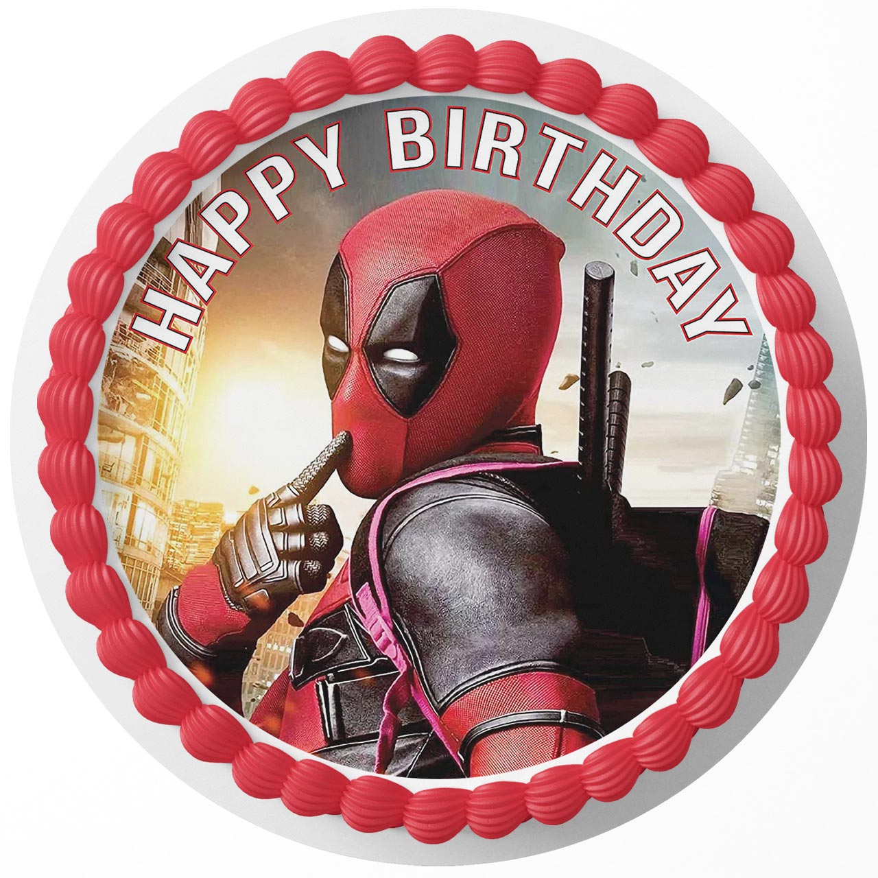 Deadboy Wade Wilson Round – Icing Sheet Birthday - Personalized Edible Cake Topper | Custom Icing Sheet | Birthday Cake Decoration