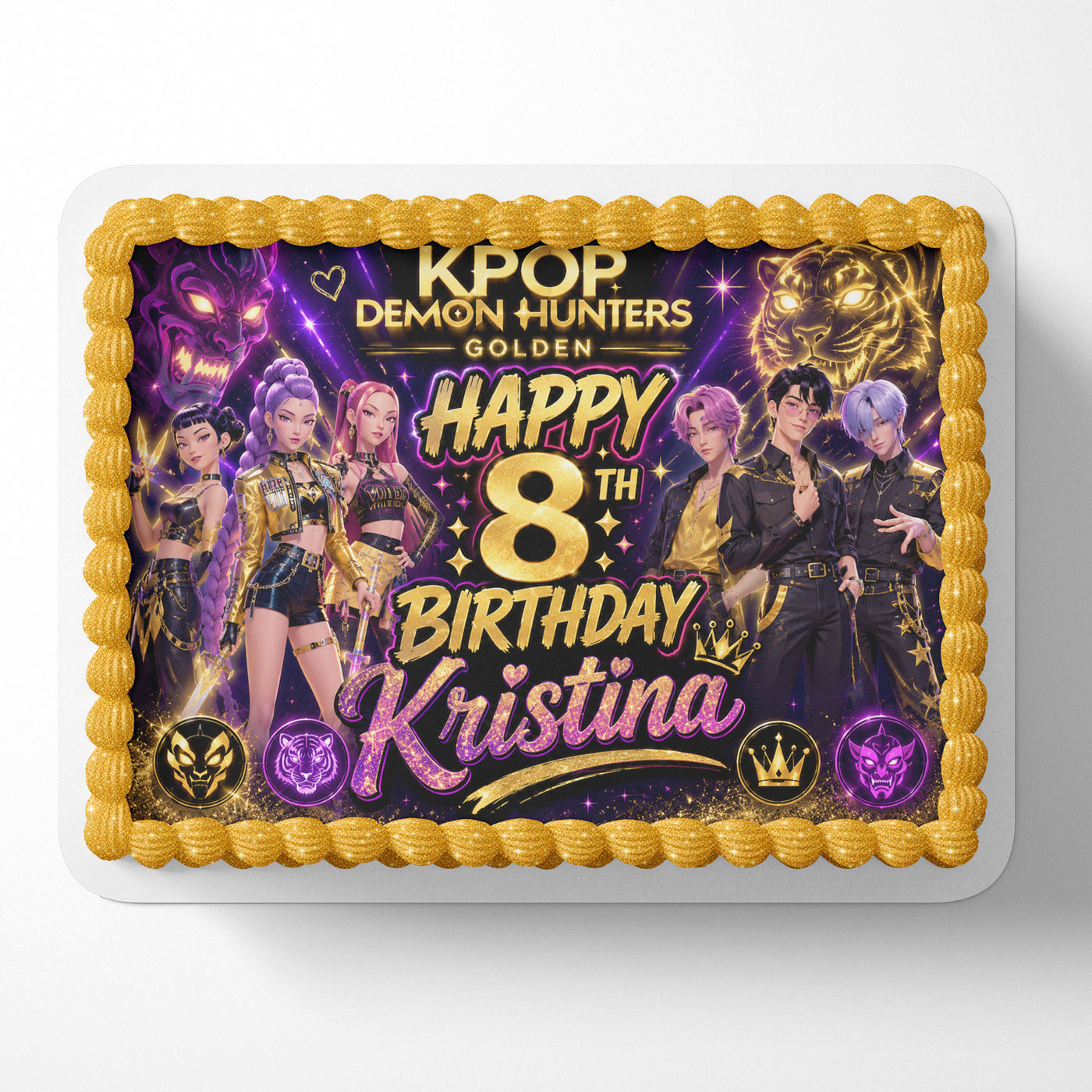 Kpop Demon Hunters Vs Saja Boys Custom Edible Cake Image Topper Decoration Icing Sheet