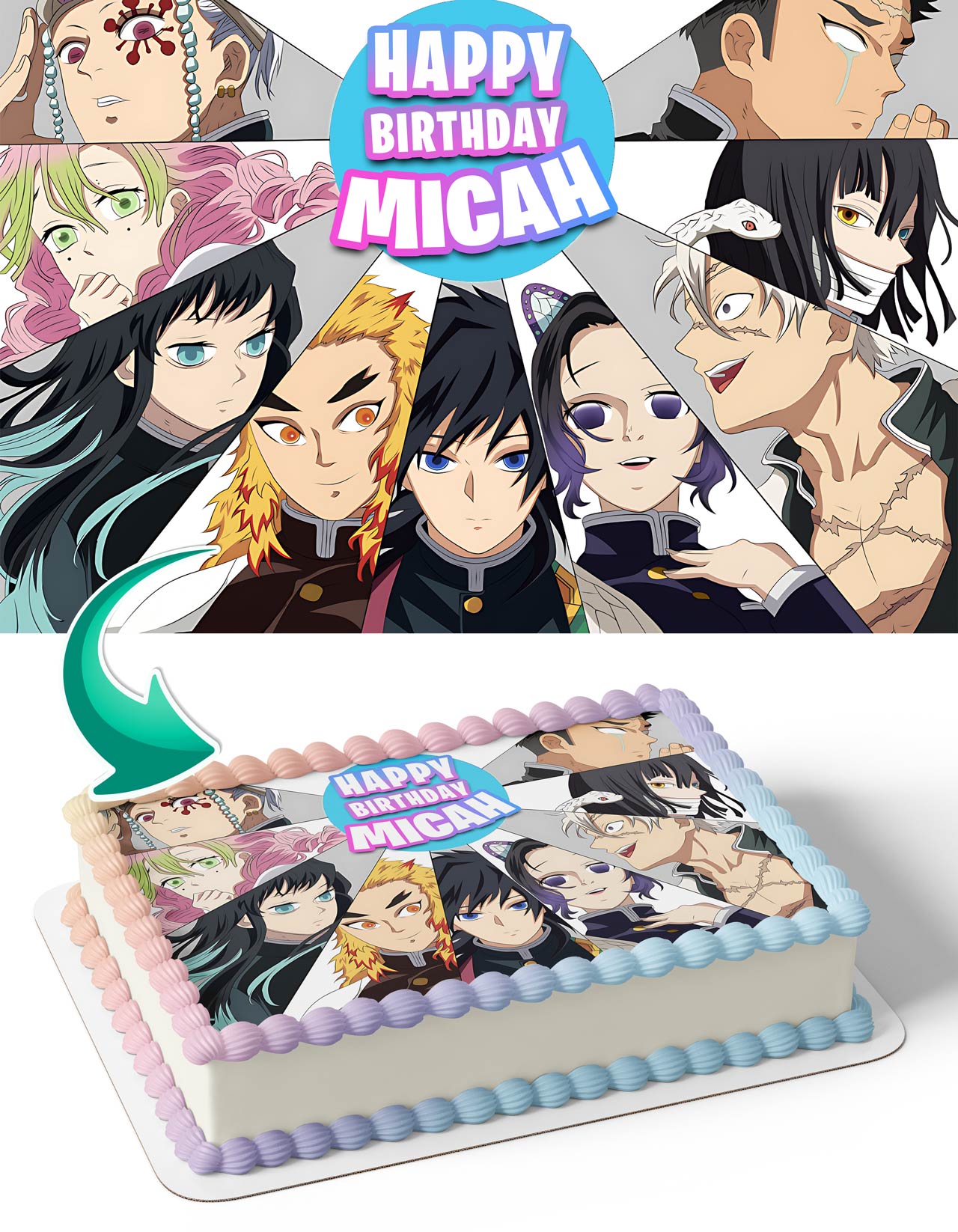 Demon Fighter Hashira Training Pilars Themed Team Edible Cake Topper