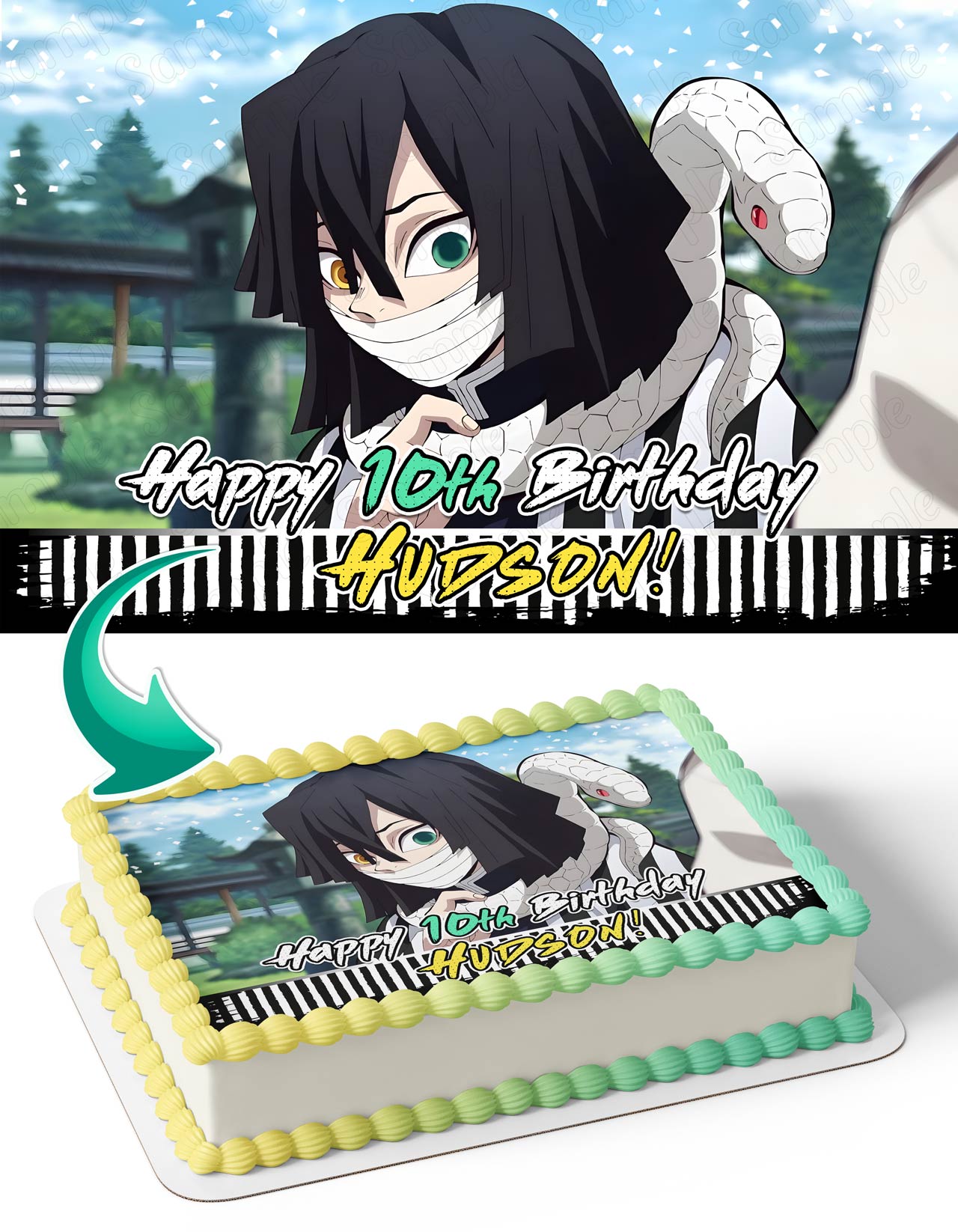 Demon Figher Kids Slayer Kimetsu no Yaiba Obanai Edible Cake Topper