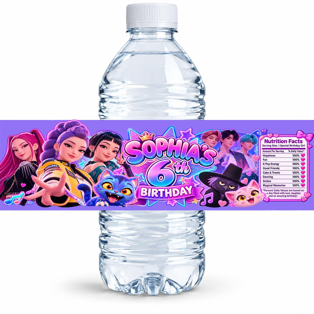 Custom KPop Demon Hunters Water Bottle Label Sticker Birthday Decor Self Stick Wrapper