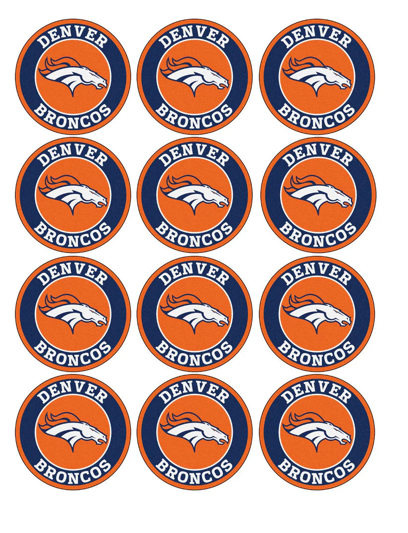 Denver Broncos Edible Cupcake Toppers Icing Sheet or Wafer Paper