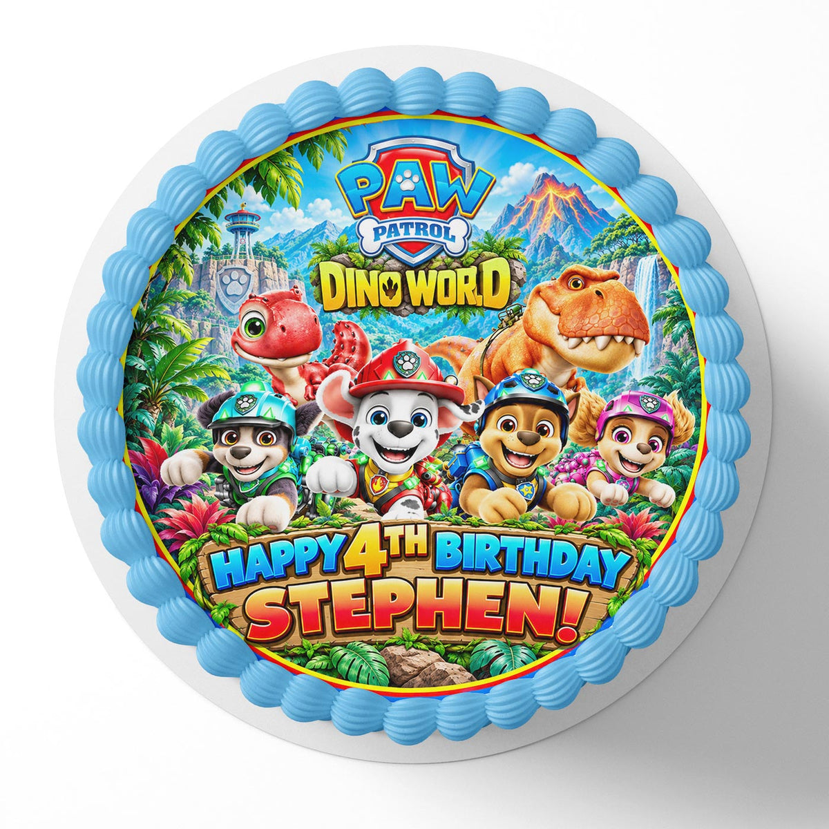 Dino World Paw Patrol Edible Cake Topper | Birthday Cake Decoration | Photo Cake Image | Custom Edible Cake Topper