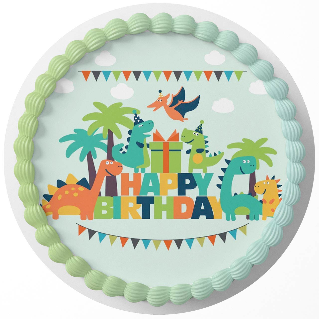 Dinosaur Cartoon Zoo Tropical Jungle GZA Round – Icing Sheet Birt - Personalized Edible Cake Topper | Custom Icing Sheet | Birthday Cake Decoration