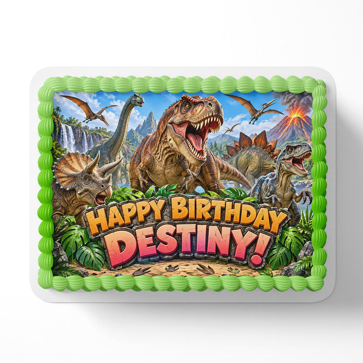 Dinosaurs Prehistoric Jungle Cretaceous Edible Cake Topper | Birthday Cake Decoration | Photo Cake Image | Custom Edible Cake Topper