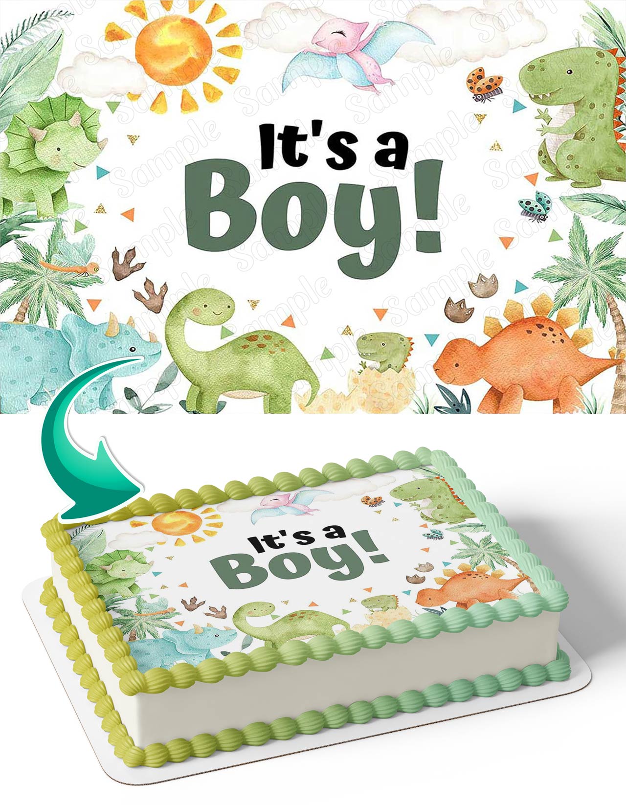 Dinosaur Baby Shower Its a Boy Cartoon Dinosaur Edible Cake Topper