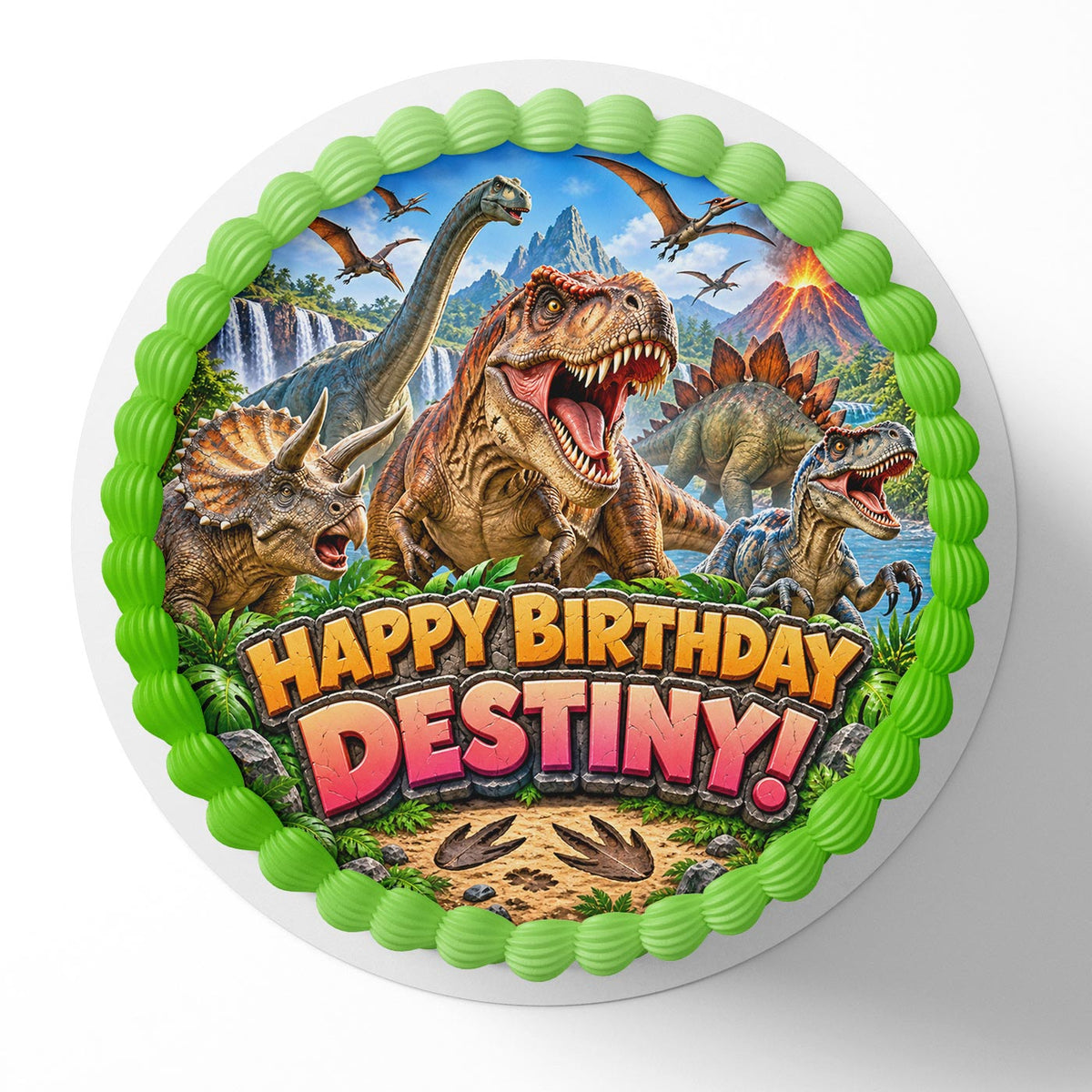 Dinosaurs Prehistoric Jungle Cretaceous Edible Cake Topper | Birthday Cake Decoration | Photo Cake Image | Custom Edible Cake Topper