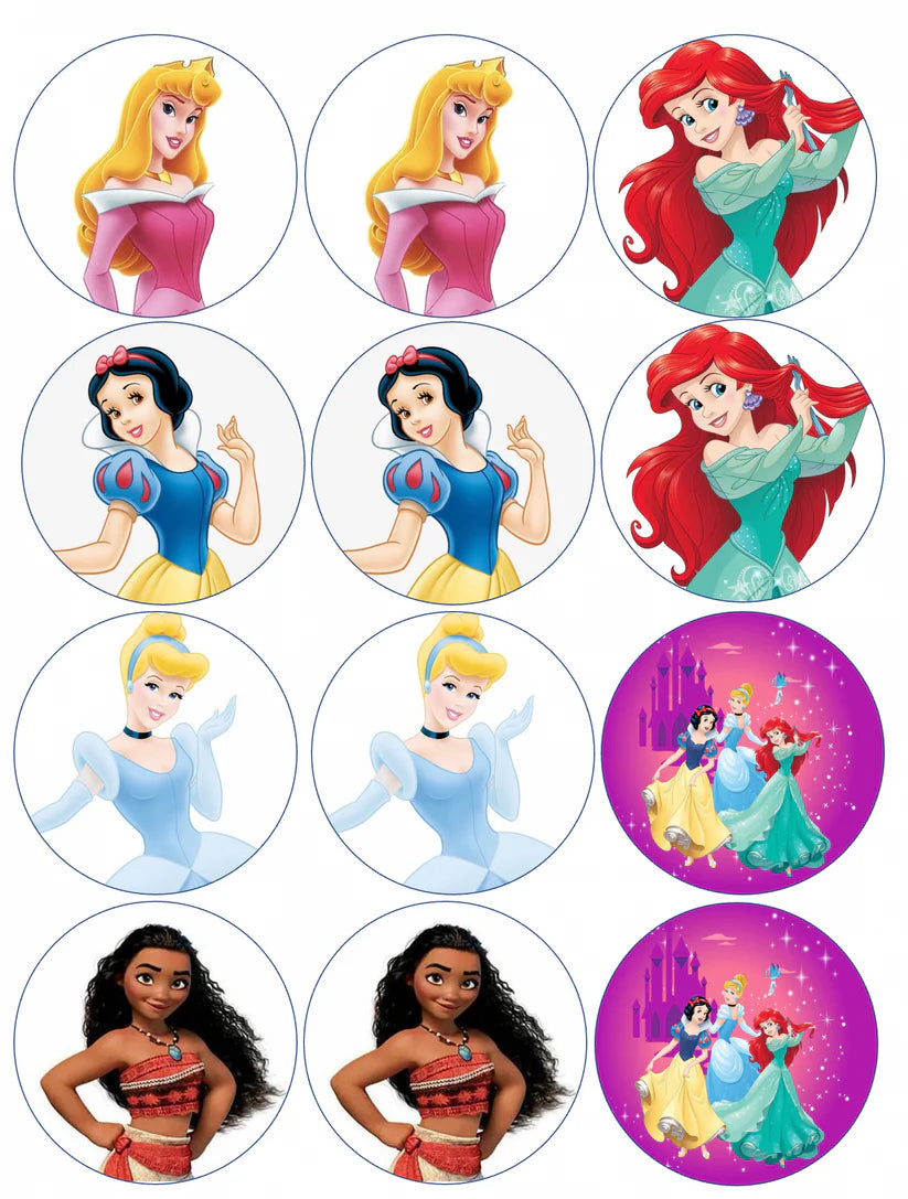 Disney Princess Mix Edible Cupcake Toppers Icing Sheet or Wafer Paper