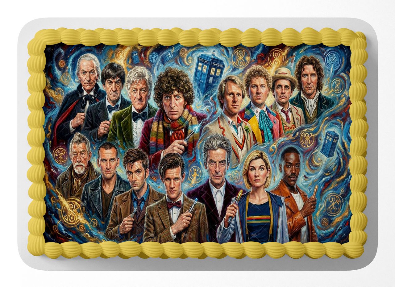 Doctor Who Artwork Collage edible cake topper