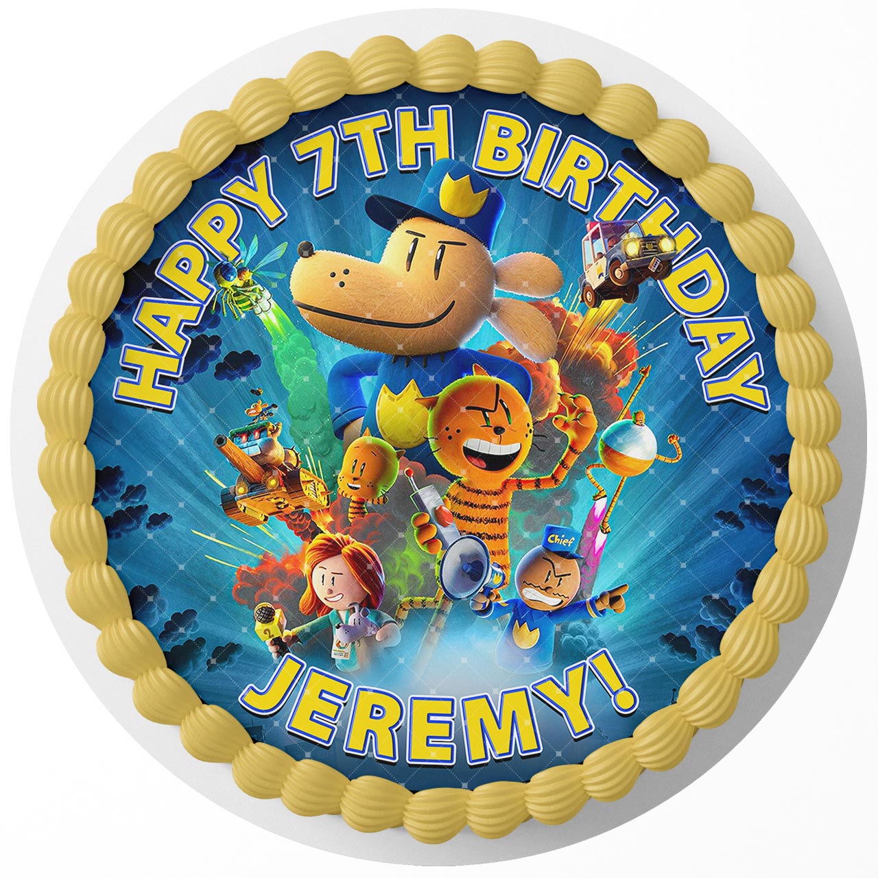 Dog Boy Kids ManMovie Themed Round – Icing Sheet Birthday - Personalized Edible Cake Topper | Custom Icing Sheet | Birthday Cake Decoration