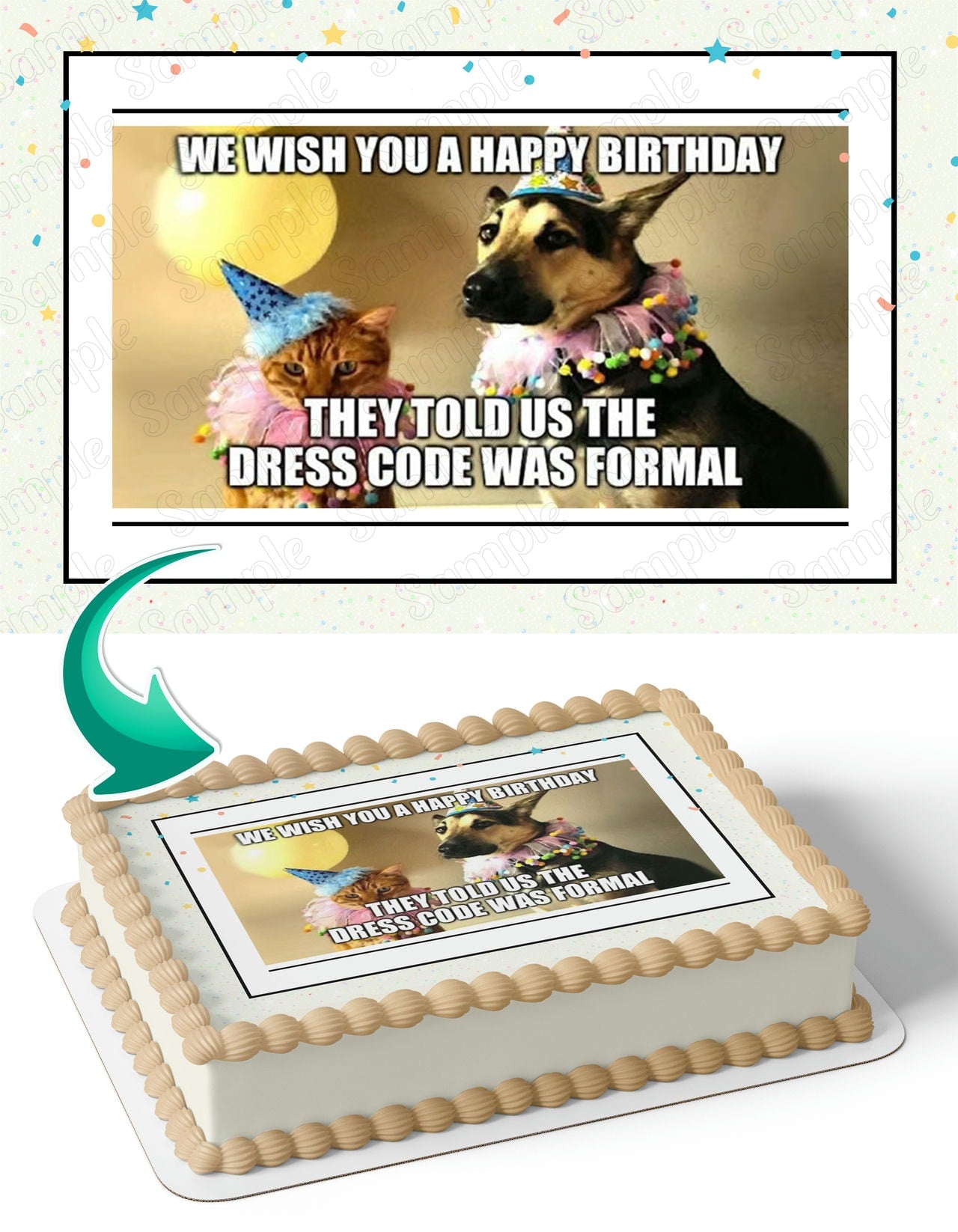 Dog and Cat Meme Edible Cake Topper