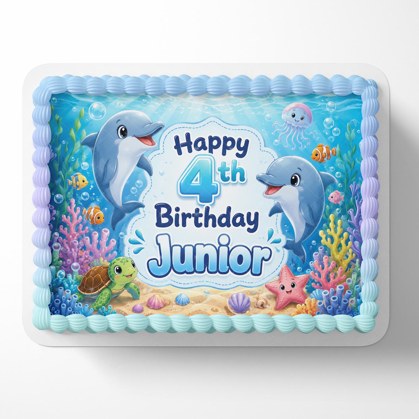 Personalized Dolphin Birthday Cake Topper Edible Image | Under the Sea Kids Cake Decoration | Custom Name & Age | Round Icing Sheet