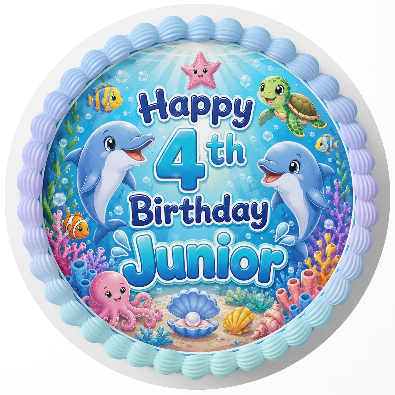 Personalized Dolphin Birthday Cake Topper Edible Image | Under the Sea Kids Cake Decoration | Custom Name & Age | Round Icing Sheet