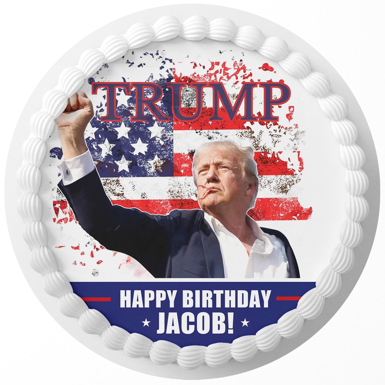 Donald Trump Save America Round – Icing Sheet Birthday - Personalized Edible Cake Topper | Custom Icing Sheet | Birthday Cake Decoration